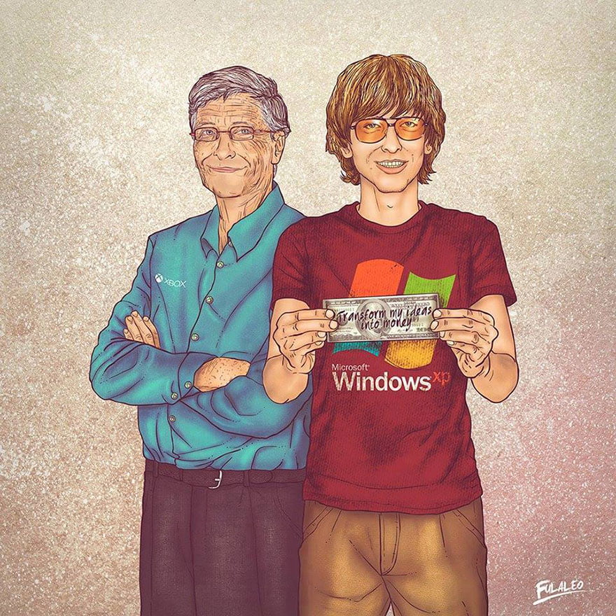 Before & After: Old Celebrities With Their Younger Selves By Fulvio Alejandro 18 bill gates - Before & After: Old Celebrities With Their Younger Selves By Fulvio Alejandro