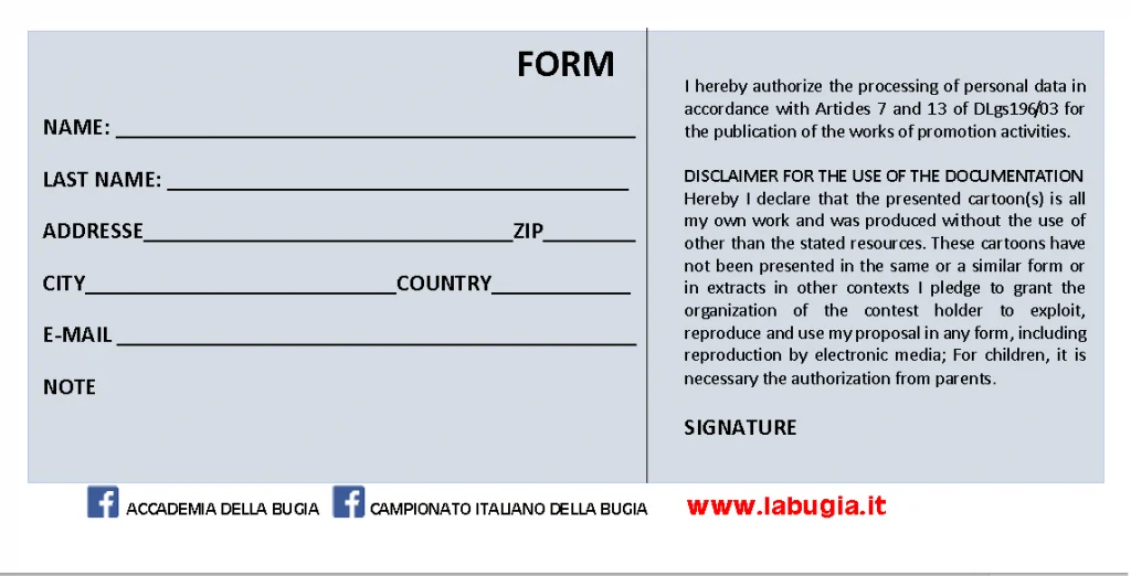 The 43rd Italian Lies championship graphics contest, Italy 12 43. La Bugia 2019 form - The 43rd Italian Lies championship graphics contest, Italy