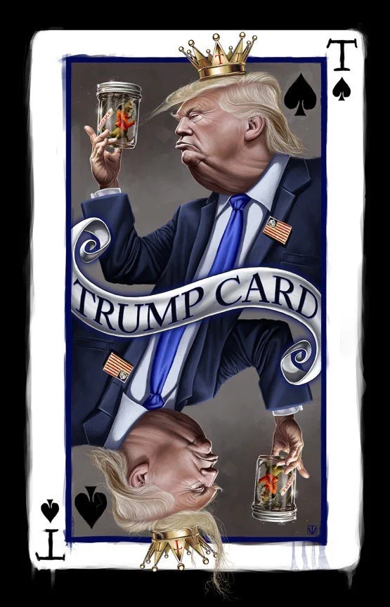 Trump Card Caricature President Donald J. Trump and Hillary Clinton. TRUMP CARD