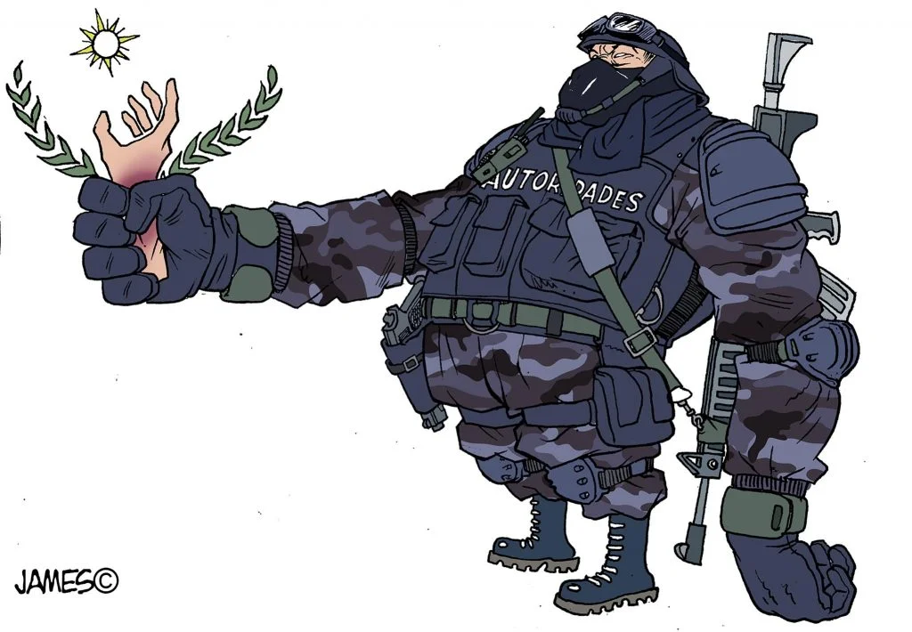 Title of the cartoon "The Friendly Hand" The new police Corporation in Mexico "National Guard" Title of the cartoon "The Friendly Hand" The new police Corporation in Mexico "National Guard"