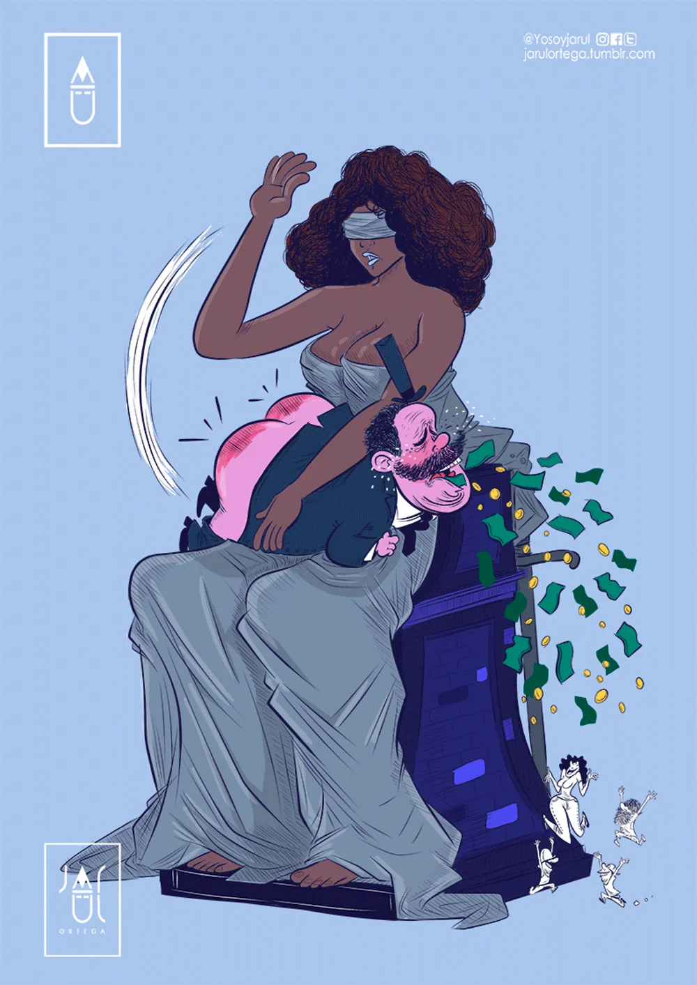 Poetic justice: a satire cartoon about justice and corruption in the politics. Poetic justice