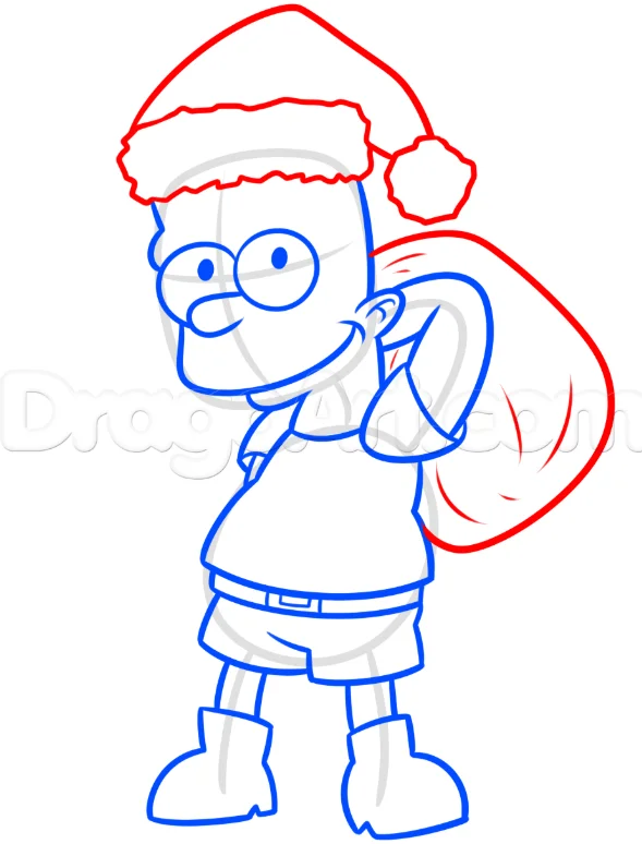 Christmas Bart Simpson Drawing Lesson, Easy, 7 Steps 17 Christmas Bart Simpson Drawing Lesson Step 6