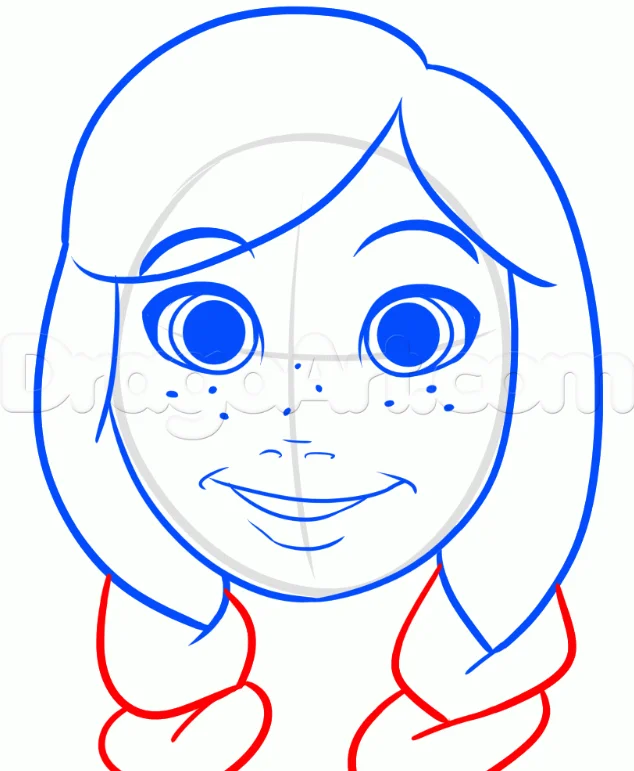How to Draw Anna from Frozen For Kids, Easy Tutorial, 7 Steps 17 How to Draw Anna For Kids Step 6