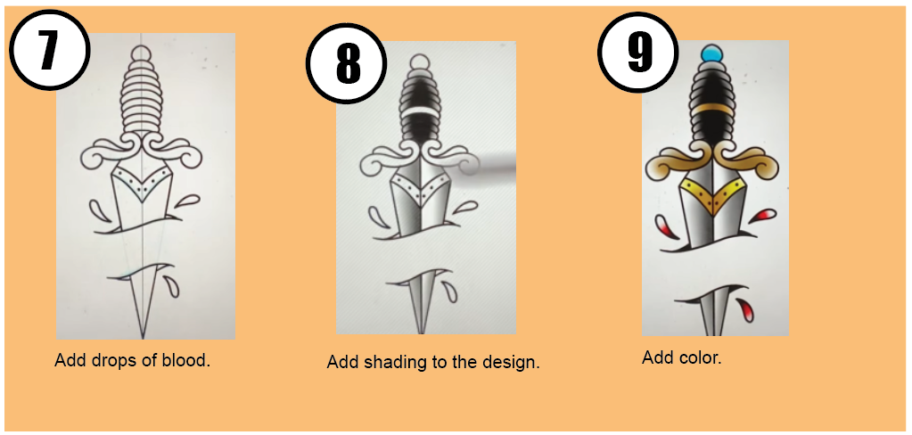 How to Draw American Traditional Tattoos 20 dagger3 - How to Draw American Traditional Tattoos