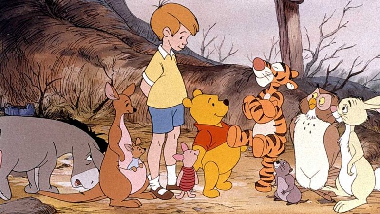 The Endearing Charm of Winnie the Pooh and Friends 23 An illustration showing the characters from the Winnie the Pooh stories in the Hundred Acre Wood, including Christopher Robin, Winnie the Pooh, Piglet, Tigger, and Eeyore.