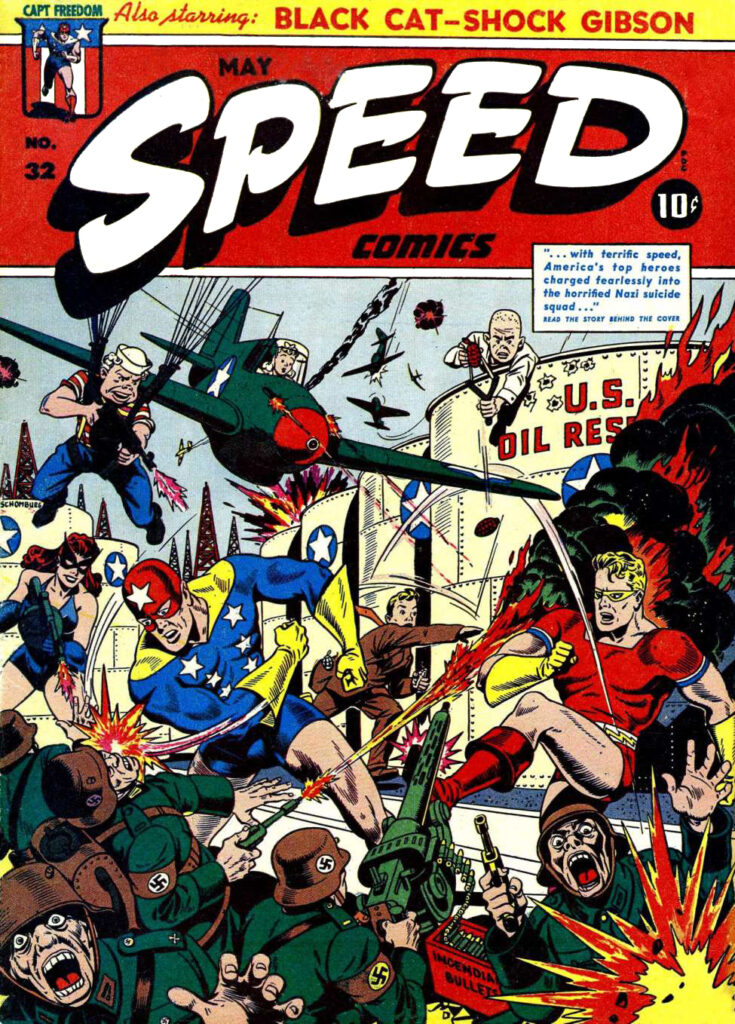History of American Comics: From Victorian Roots to the Modern Multimedia Era (1842–Present) 15 Harvey Comics' Speed Comics #32 (May 1944), cover art by Alex Schomburg