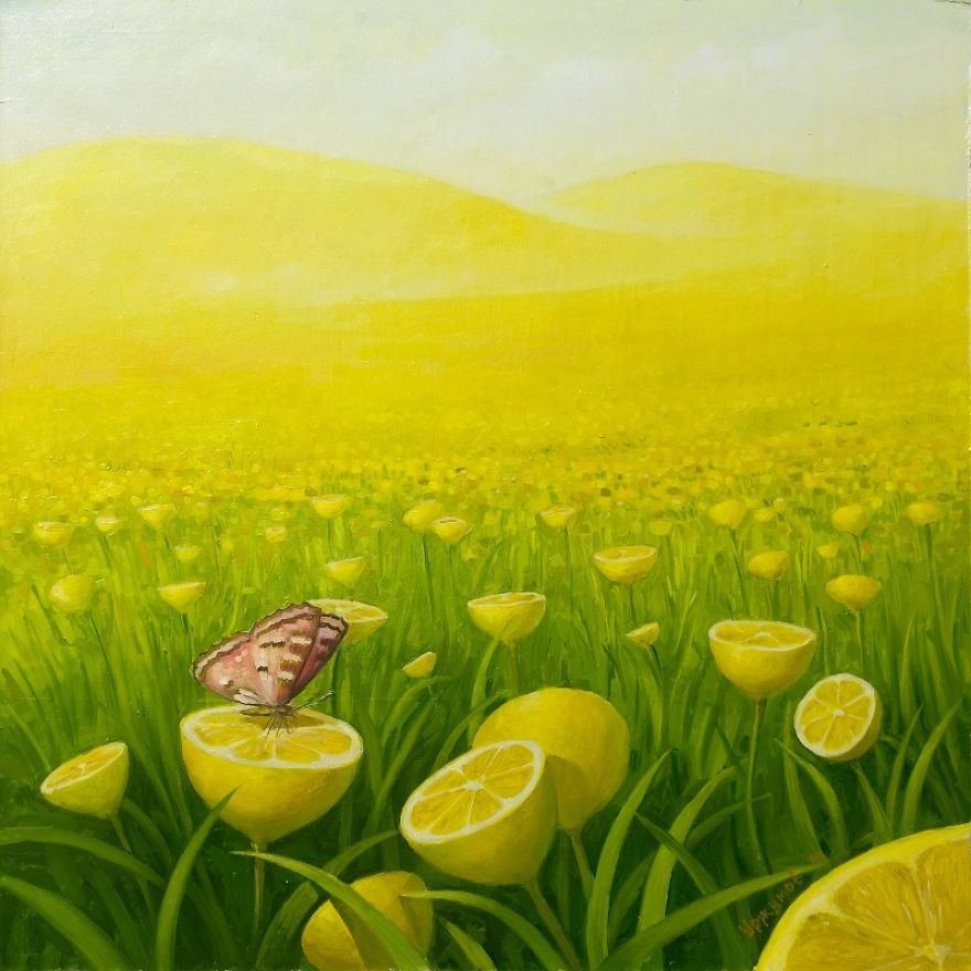 Fields of lemon - World Full Of Lemons By Surrealist Painter Vitaly Urzhumov