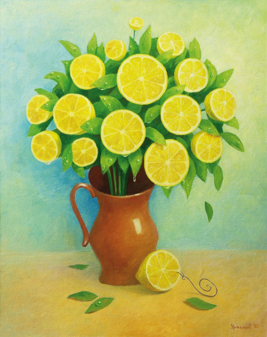 Lemon Bouquet - World Full Of Lemons By Surrealist Painter Vitaly Urzhumov