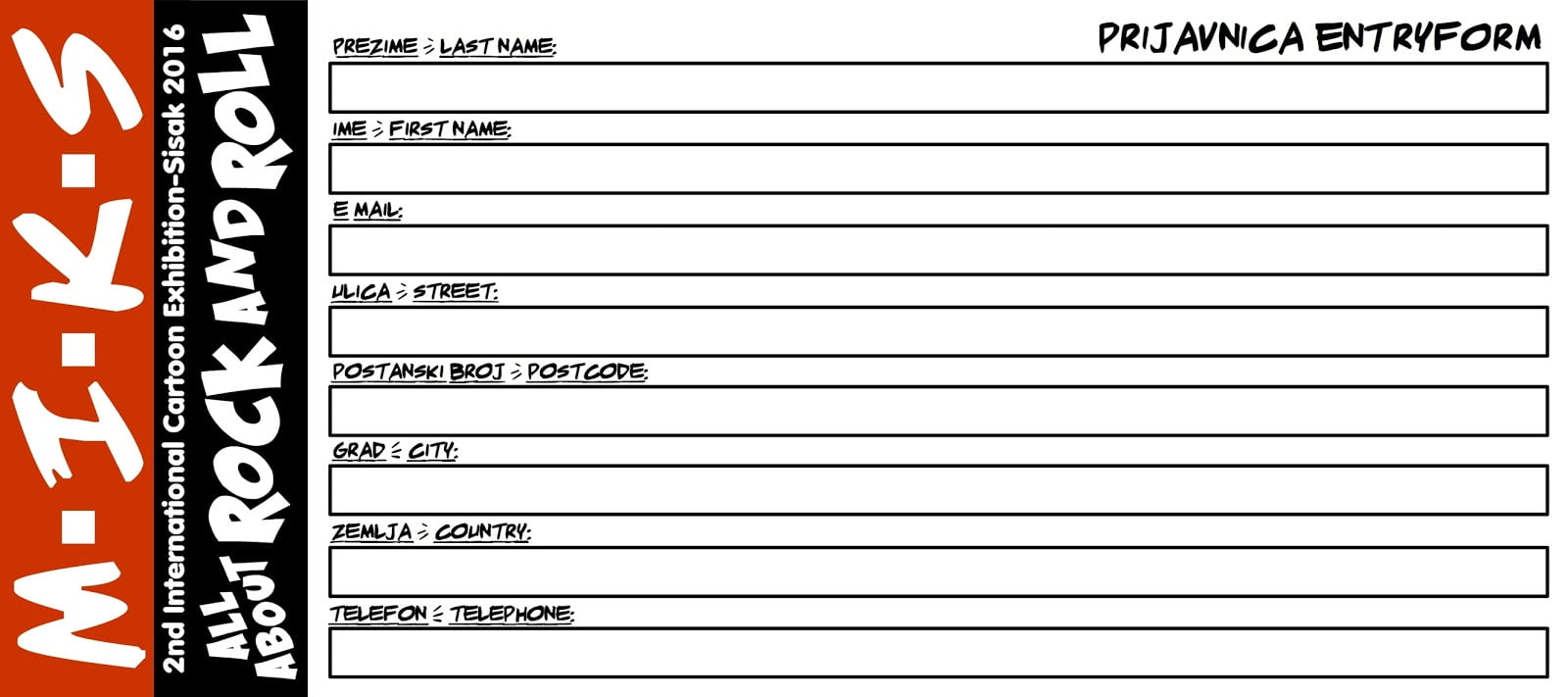 Prijavnica 2016 MIKS kraj - 2nd INTERNATIONAL CARTOON EXHIBITION SISAK MIKS 2016 "All About Rock & Roll"