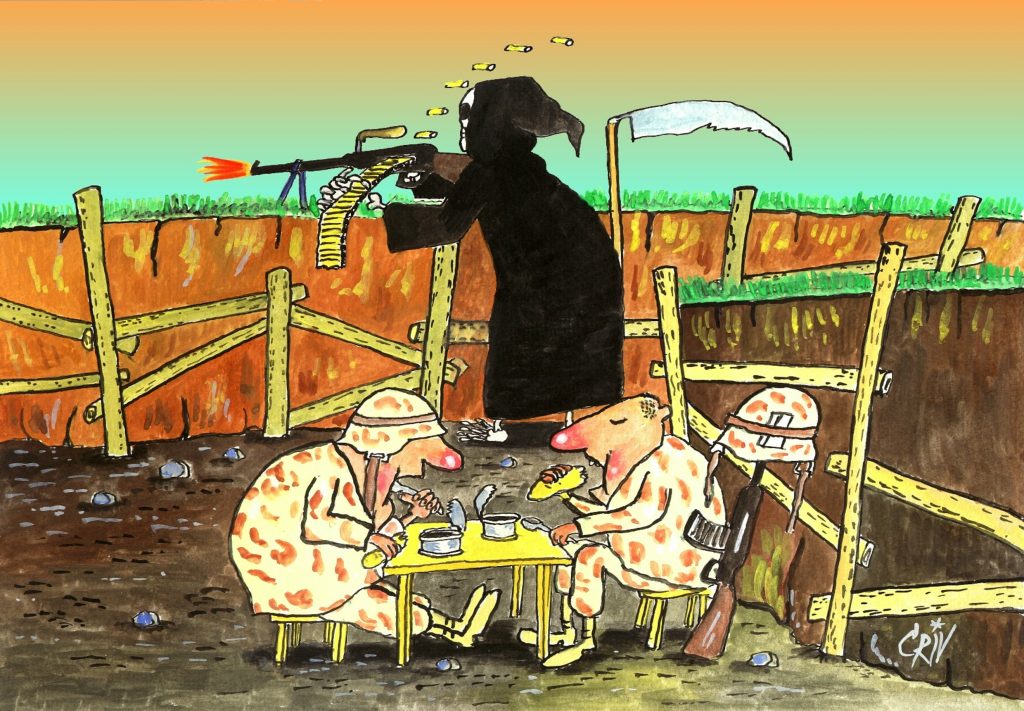 Lunch Break: A cartoon about war and break. For more political and satire cartoon visit Toons Mag.