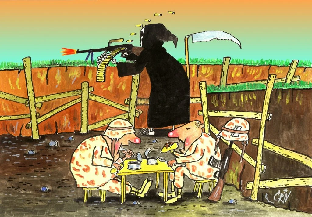 Lunch Break: A cartoon about war and break. For more political and satire cartoon visit Toons Mag.