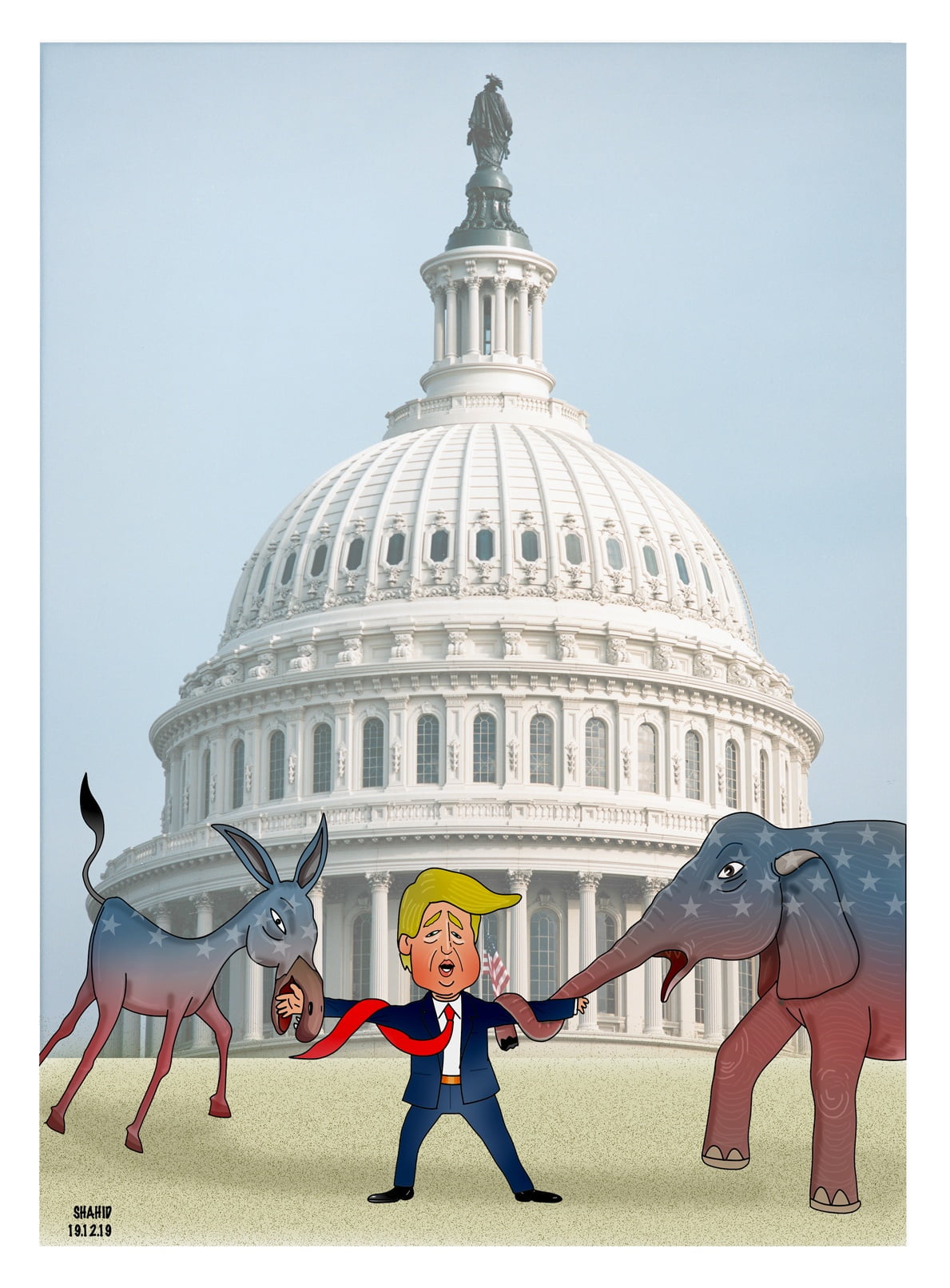 cartoon428 - Trump between House and Senate!