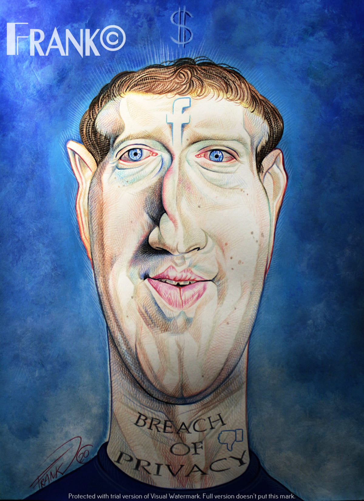 Mr. Facebook, Mark Zuckerberg 11 Caricature: Mark Zuckerberg founder of Facebook, pencils on paper by Frank