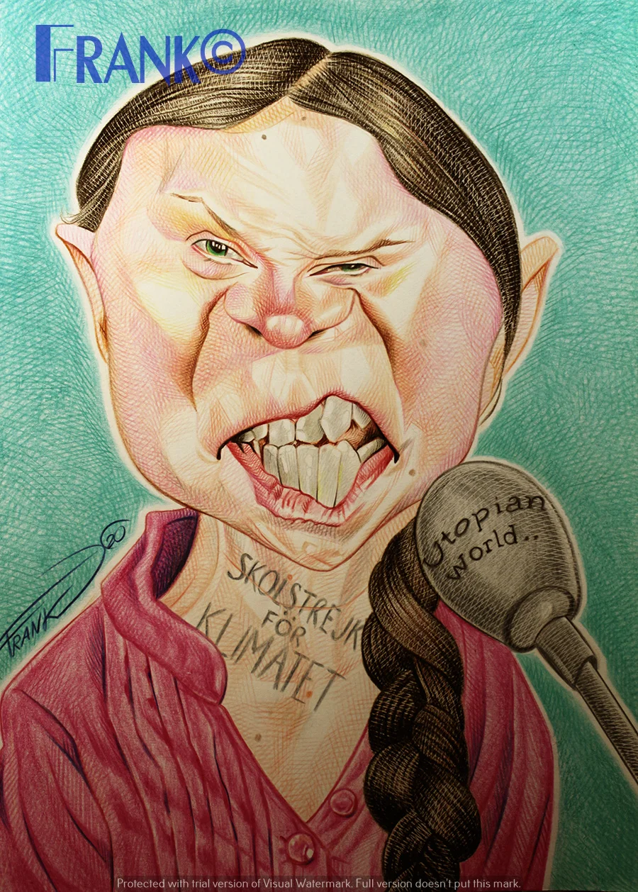 Greta Thunberg Caricature, Ecological pencils on recycled paper, by Frank