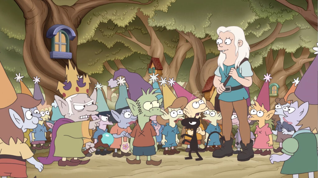 Disenchantment: Matt Groening's Animated Fantasy Epic 17 Characters from the animated fantasy series Disenchantment, created by Matt Groening (known for The Simpsons and Futurama), which is available on Netflix. Image: © Netflix