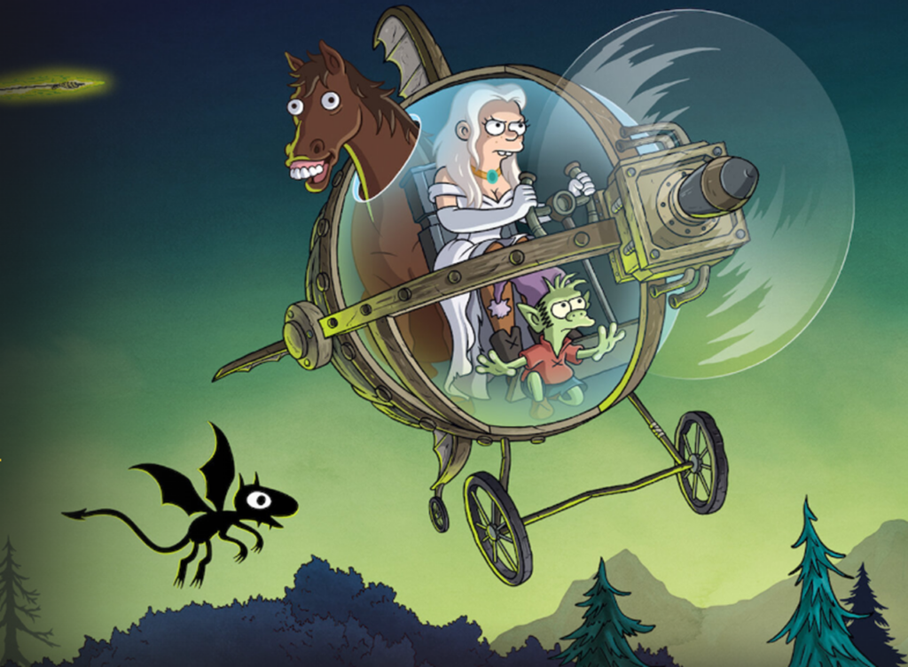 Disenchantment: Matt Groening's Animated Fantasy Epic 16 Characters from the animated fantasy series Disenchantment, created by Matt Groening (known for The Simpsons and Futurama), which is available on Netflix. Image: © Netflix